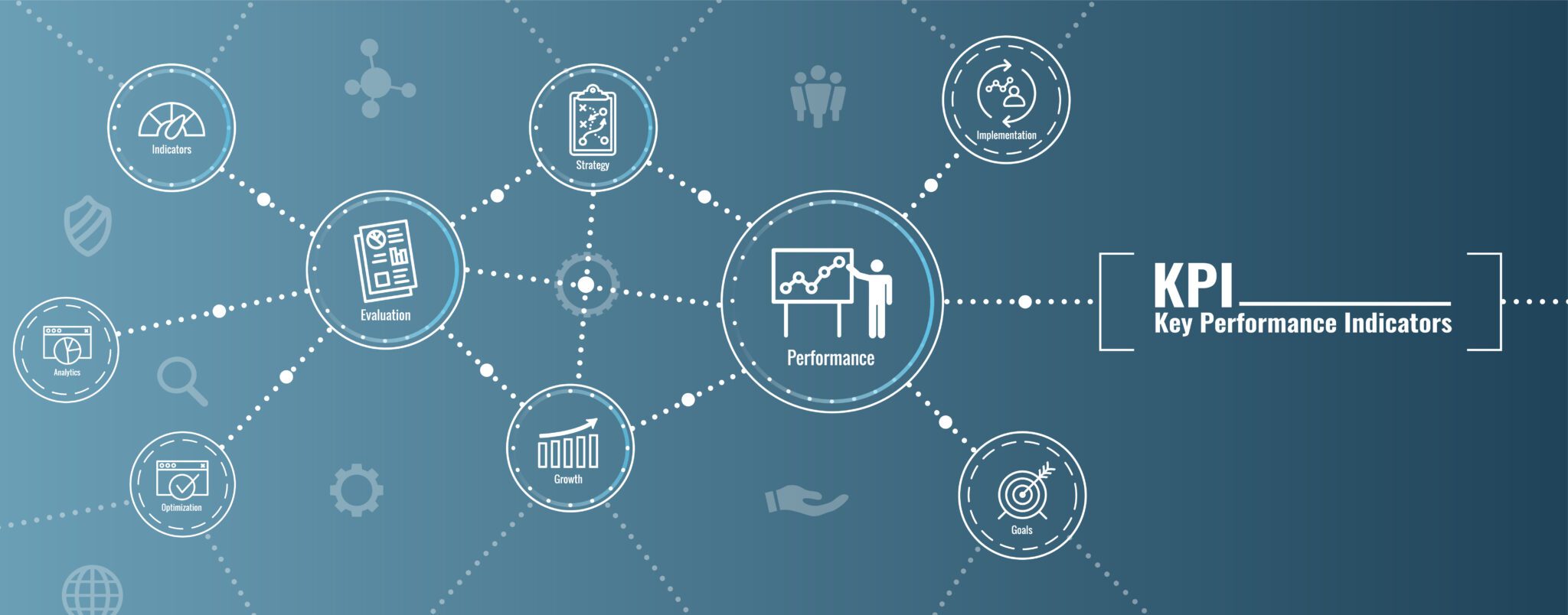 KPI w Key Performance Indicators Web Header Banner and Icon set
